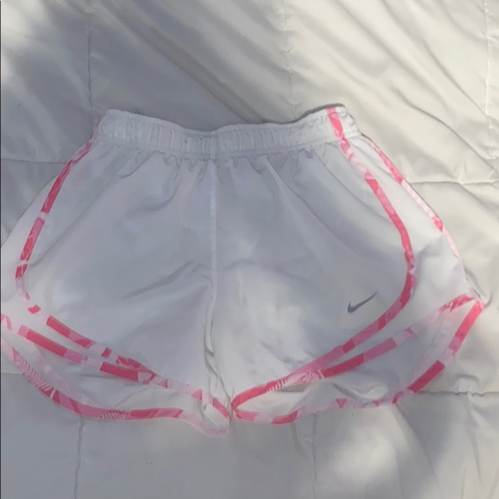 pink and white nike shorts